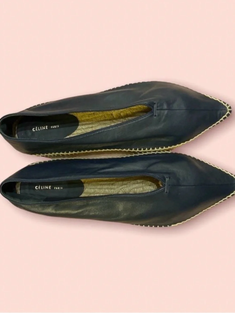 NEW Celine Navy Leather Espadrille Slip-Ons